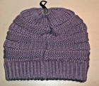 C c  Beanie Purple Violet Thick Knit Stretch Pom Pom Hat Stock Cap New Free Ship