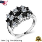 Silver Plated Ring Jewelry Black Simulated Sapphire Elegant Wedding Ring Gift