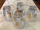 Set Of 4 Vintage Libbey Golden Foilage Gold Leaf Frosted Juice Glasses 3 1 2   mcm