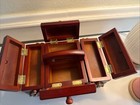 Vintage Singer Wooden Sewing Box Accordion Fold Out Caddy Wood Thread Chest 