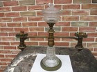 Antique Argand Lamp Double Arm  Messenger   Son Boston Cut Glass Font Circa 1800