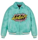 New Men s Avirex X Hellstar Turquoise Leather Jacket Nwt