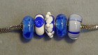 5 Blue White Big Hole European Glass Beads Sterling Silver Handmade  89
