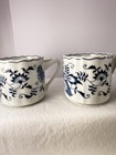 Blue Danube Japan Coffee Mugs Blue Onion Floral Pattern Tripod Handle Set Of 4