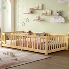 Twin Size Bed Floor Bed With Safety Guardrails And Door For Kids