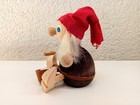 Swedish Vintage Handmade Gnome Figurine Christmas Elf With Bowl Of Porridge 1970