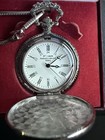 Margaux Rocher Silver Full Hunter Pocket Watch Roman Numerals Analog Chain