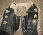 Western Cowboy Adult Fringed Stars Brown Leather Chaps Chap-parel Gerald Roberts