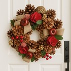 Rustic Pinecone   Berry Holiday Wreath Christmas Door  Wreath  12 