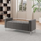 Square Arm Tufted Storage Ottoman Velvet Charcoal Pewter Nails