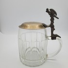 Antique German Glass Beer Stein Pewter Lid Eagle Thumb Lift 7 20l Mug Funny Old