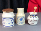 3 Antique Small Jars Mustard Chutney Fortnum   Mason Grey Poupon