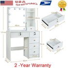 Makeup Table Vanity Desk W  Led Sliding Mirror And Stool Dressing Table White