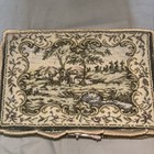 Azar Vintage Hand Made Woven Wicker Sewing Basket Box Green Floral Design Scene