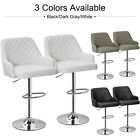 Set Of 2 Bar Stools Adjustable Swivel Back Counter Kitchen Dining Leather Chairs