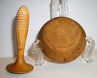 Vintage Small Primitive Hand Carved Wooden Mortar   Pestle Farmhouse Style