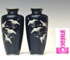 Enamel Vase H5xd2 3 In Set Of 2 Crane Japan Vintage Auspicious Pattern Pair Pot
