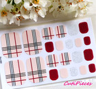 Nail Art Self Adhesive Full Toe Polish Wrap Sticker Pink Red Check Glitter Tx004