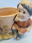 Vintage 70s Ceramic Planter Elf Gnome Tree Stump Desk Organizer Decor Enesco