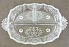 Vintage 3 Part Clear Glass Handled Baroque Navarre Relish Bowl 12-1 4  Long