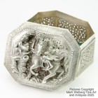 Burmese Silver Repousse   Pierced Covered Box  Figures   Horse  19 20th Century