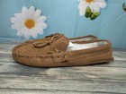 Moccasin Slipper Brown Suede Faux Fur Slip On Moccasin Flats Shoes Sz L Euc