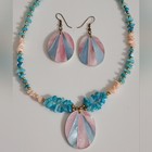 Vintage Mop Inlaid Shell Earrings Necklace Set Lee Sands Pink Blue New Mom   Vtg