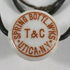 Vintage Spring Bottle Works T c Utica Ny Porcelain Blob Bottle Stopper Wire Bail