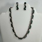 Vintage Mexico Sterling Silver Inlaid Malachite Necklace With Matching Earrings