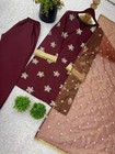 Latest Natural Crap Silk Maroon Salwar Kameez With Dupatta For Traditional Wear