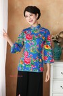 Slim Womens Long Sleeve T-shirt Chinese Traditional Floral Cotton Tang Suit Tops