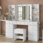 Vanity Desk With Led Mirror   Power Outlet  10 Drawer Makeup Table 6 Shelves