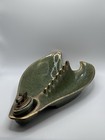 Vintage Mcm Ceramic Drip Glazed Large Green   Gold  Ashtray And Lighter
