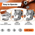 Leather Snap Fastener Tool Kit - Button With 40 Sets Sliver Snaps 