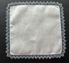 A  Vintage Bright  White Linen Hankie Fancy Pale Blue Tatted Lace Wedding Bride