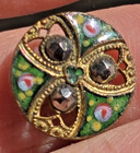 Antique Enamel Pierced Button Cut Steels Roses 5 8  Shank French Champleve