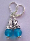 Cerulean Blue Beach Frosted Glass Drop Earring Sp Handcrafted  Xx