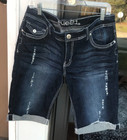 Rue21 Curvy 15 16 Distressed Bermuda Cuffed Blue Denim Shorts Button Pockets B6