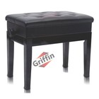 Griffin Black Leather Piano Bench - Wood Vanity Stool Keyboard Seat Guitar Chair