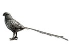 2 silver Toned Metal Bird Pheasant Art Statue 11  12 Detailed Long Tail Feathers