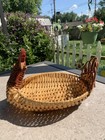 Vtg Wicker Chicken rooster Basket Wooden Comb