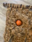 Vintage Large Jute Macrame Owl Wall Hanging Decor Ceramic Orange Eyes Boho