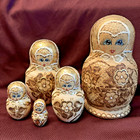 Vintage Wooden Russian Matryoshka Nesting Dolls Hand Painted Set Of 5