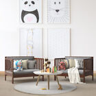2-in-1 Convertible Toddler Bed Kids Wooden Bedroom Furniture W  Guardrails Brown