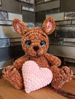 Crochet Baby Kangaroo   Heart Handmade Amigurumi Get Well Gift Chenille 11  Tall