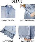 Womens Silk Robe Satin Silky Kimono Lace Bathrobe One Size  Sage 