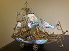 Rare Antique Viennese Enamel Large Nef Bronze Sailors Mast Rigging Wheels Boat