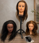 Lot Of 3 Cosmetology Mannequin Heads 19-20  Hair W  Adjustable Tripod Stand