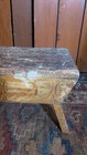 Antique Early Country Primitive Wood Stool Orig Mustard Grain Paint 15 