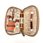 Vtg Travel Sewing Kit Leather Zipper Case Milwards Needles Filosheen Scissors
